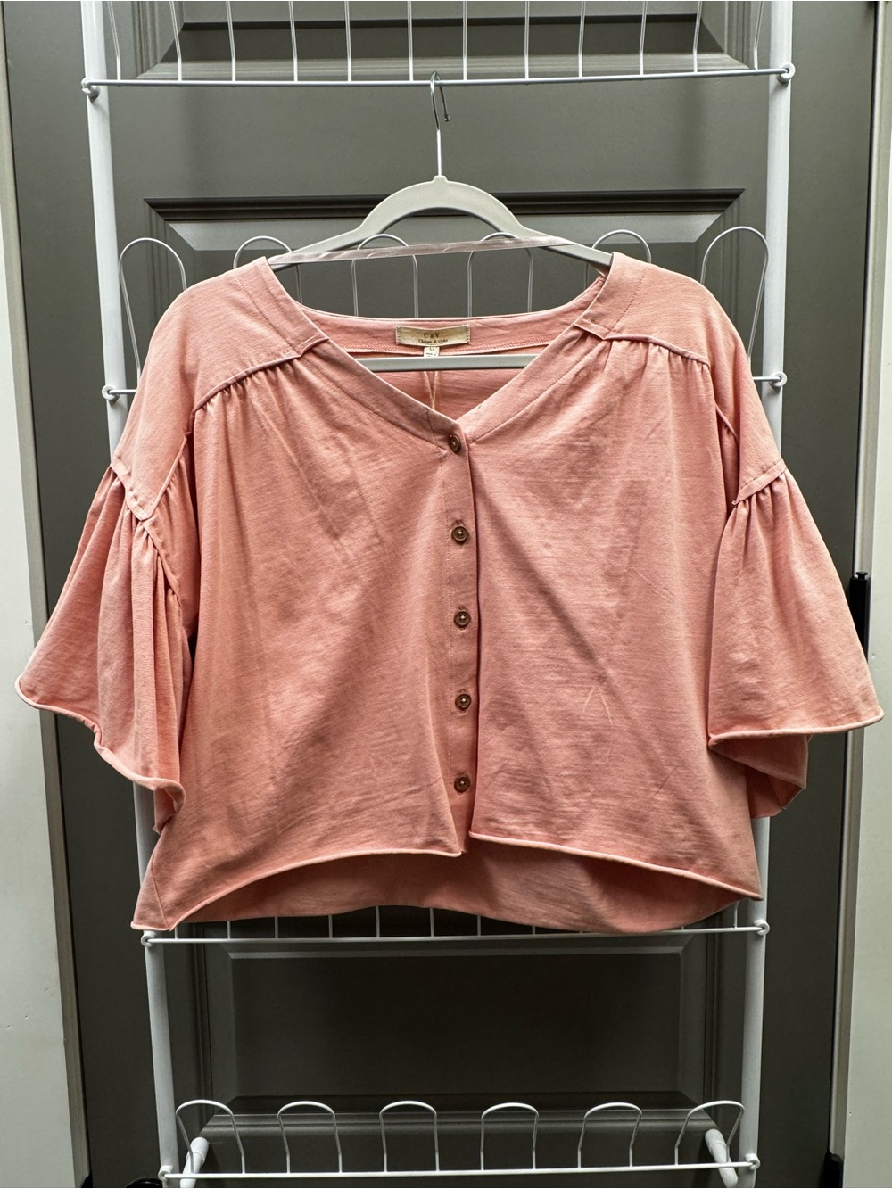 Chelsea & Violet Button-Front Flutter Crop Top - Dusty Rose